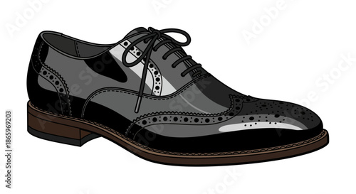 Stylish Mens Black and Grey Leather Wingtip Dress Shoe.