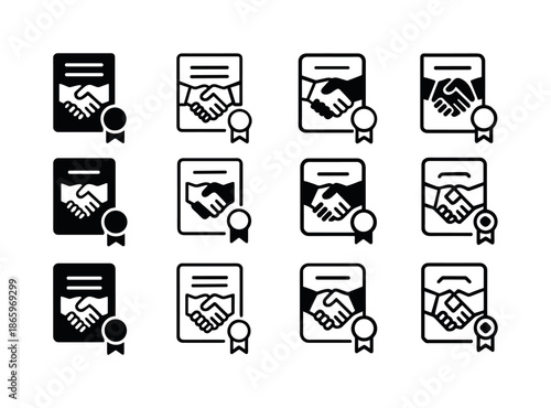Trade Agreement Icons. international trade agreements and summits. Icon set. Set Logo of international trade agreements and summits: document treaty with