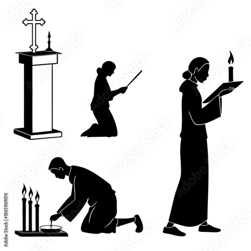 Religious devotion silhouettes