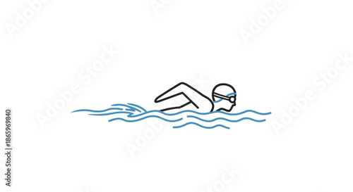 Swimmer in Action: Line Art Illustration of a Person Swimming Freestyle.