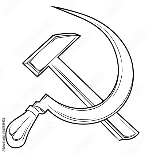 Line art illustration of a hammer and sickle symbol depicting the communist emblem for political ideology