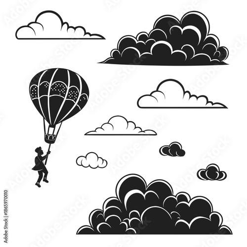 Hot air balloon and clouds illustration