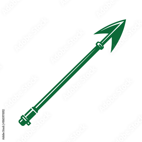 Green harpoon with a pointed tip and a long shaft  used for hunting and fishing