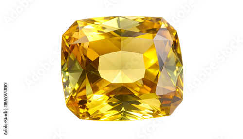 Vibrant cushion-cut faceted gemstone isolated on a black background