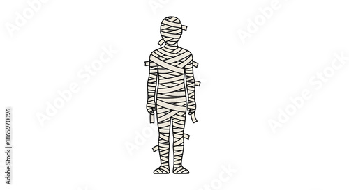 Cartoon Mummy Figure Wrapped in Bandages Halloween Costume.