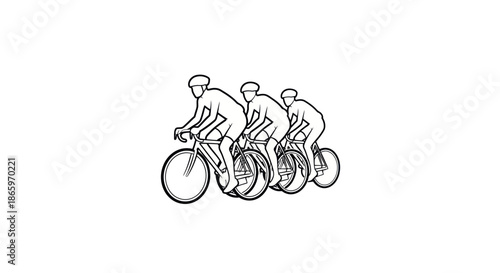 Three cyclists in a line illustration of a bicycle race.