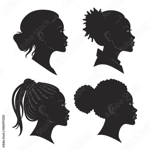 Silhouettes of diverse women's hairstyles