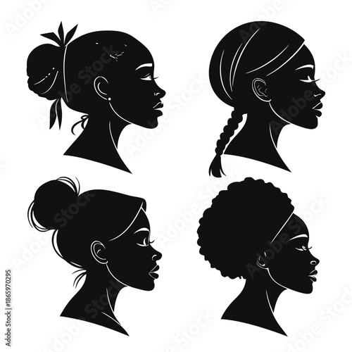 Silhouettes of women with different hairstyles