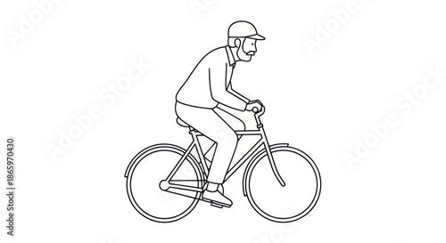 Cyclist in Helmet Riding a Bicycle Line Art Illustration.