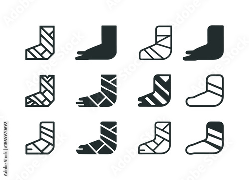 Bandaged Body Icons. Bandaged body. Icon set. Set Logo of Bandaged body: arm wrapped in bandage. harmonious logo variations of the same emblematic concept,