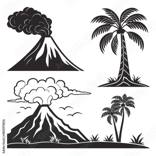 Volcanic landscape with palm trees