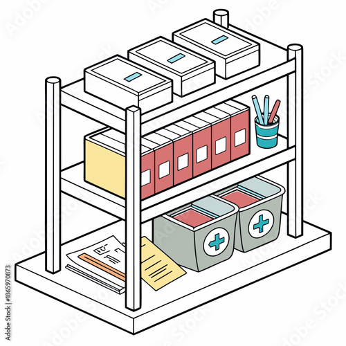 Organized medical supplies on shelves