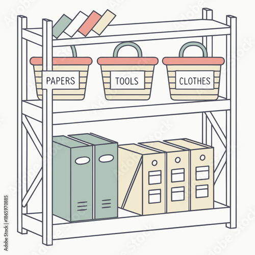 Organized storage shelves