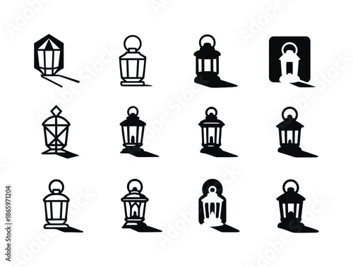 Dark Shadows Icon Set. Dark shadows. Icon set. Set Logo of Dark shadows: abandoned lantern. harmonious logo variations of the same emblematic concept, each