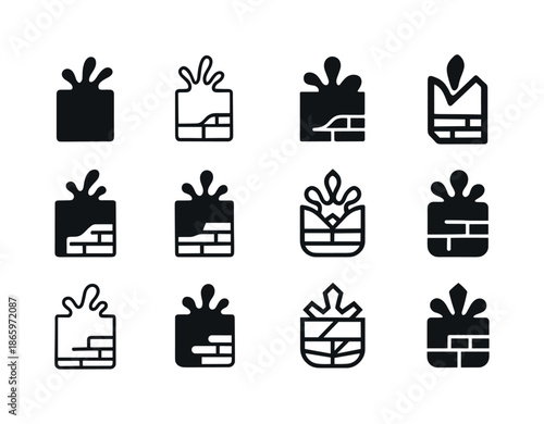 Diverse Mural Icons. Mural. Icon set. Set Logo of mural: wall paint splash. harmonious logo variations of the same emblematic concept, each with different