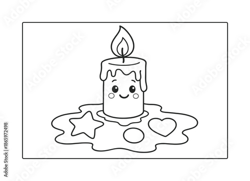 Wax Puddle Coloring. Wax puddle scene children?s coloring book illustration, outlined drawing, a small playful puddle of wax forming simple shapes below a