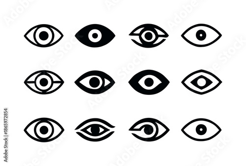 Eye Contact Icons. Eye contact. Icon set. Set Logo of eye contact: abstract human gaze. harmonious logo variations of the same emblematic concept, each with