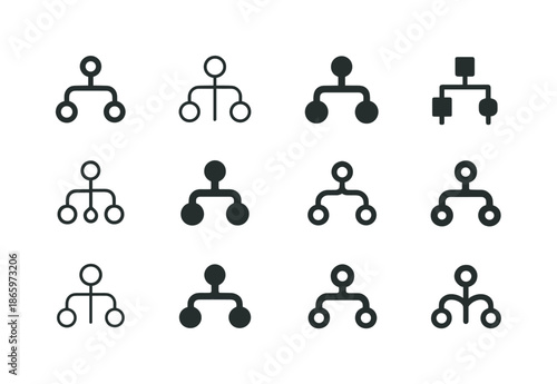 Machine Learning Logos. Machine learning. Icon set. Set Logo of Machine learning: decision tree symbol. harmonious logo variations of the same emblematic