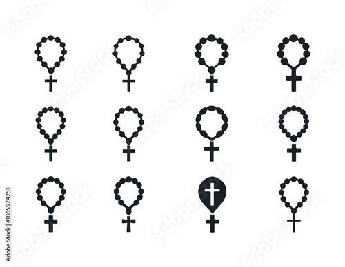 Catholic Charities Logos. Catholic charities. Icon set. Set Logo of Catholic charities: rosary bead symbol. harmonious logo variations of the same emblematic
