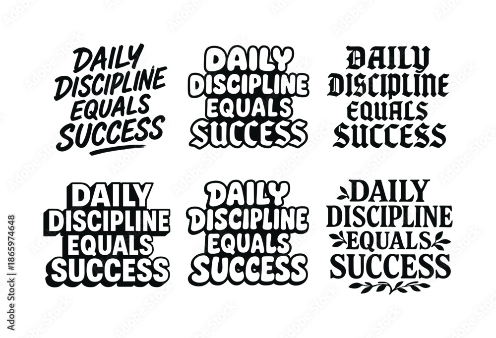 Obraz premium Creative Lettering Grid. Daily discipline equals success. Set lettering. harmonious lettering variations of the same emblematic concept, each with different