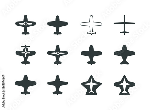 Airplane Logo Variations. Airplane. Icon set. Set Logo of airplane: propeller plane. harmonious logo variations of the same emblematic concept, each with