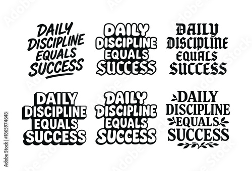 Creative Lettering Grid. Daily discipline equals success. Set lettering. harmonious lettering variations of the same emblematic concept, each with different