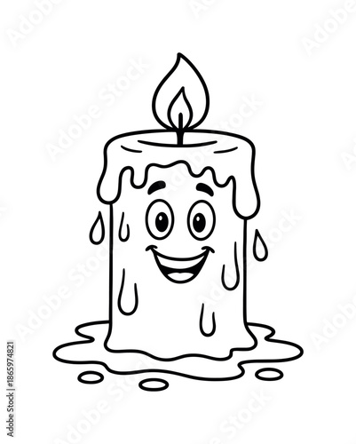 Candle Wax Coloring. Candle wax children?s coloring book illustration, outlined drawing, a friendly cartoon candle with simple melting wax drops, educational