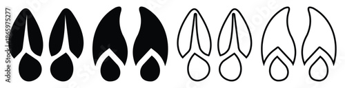 Equestrian Hoofprint Icons Collection, Deer, Rabbit, Cow, and Horse Tracks Vector illustration.