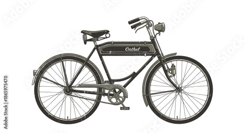 Vintage Dark Gray Bicycle with Classic Frame and Headlight.