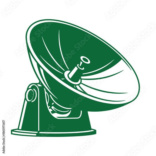 Green satellite dish antenna on a stand for communication and signal reception