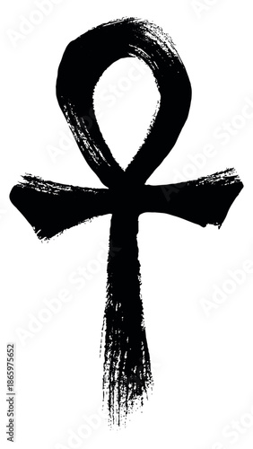 Hand drawn brush stroke illustration of an ankh symbol depicting the ancient Egyptian key of life for cultural designs