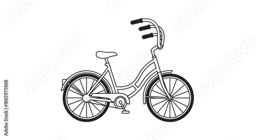 Classic Step-Through Bicycle Line Art Illustration.