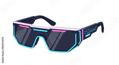 Futuristic Cyberpunk Sunglasses with Neon Accents and Dark Lenses.