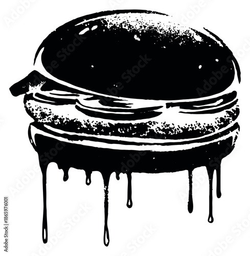 Grunge hand drawn illustration of a hamburger depicting a dripping effect for fast food advertising