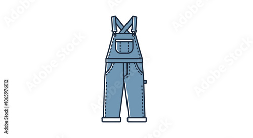 Blue denim overalls with straps and pockets cartoon style.