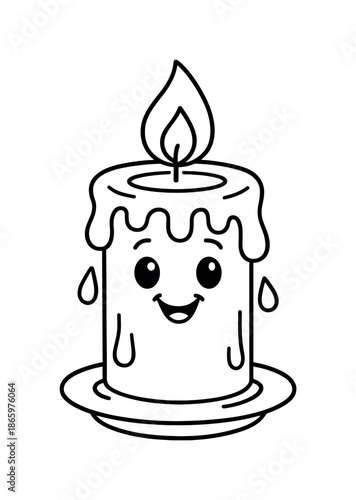 Candle Wax Coloring. Candle wax children?s coloring book illustration, outlined drawing, a friendly cartoon candle with simple melting wax drops, educational