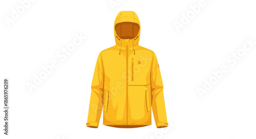 Bright Yellow Hooded Outdoor Jacket with Zippers.