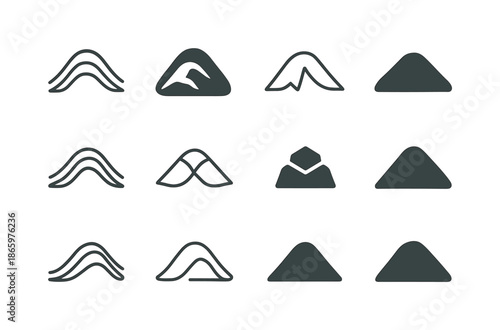 Hill Logo Variations. Hill. Icon set. Set Logo of Hill: hill contour lines. harmonious logo variations of the same emblematic concept, each with different