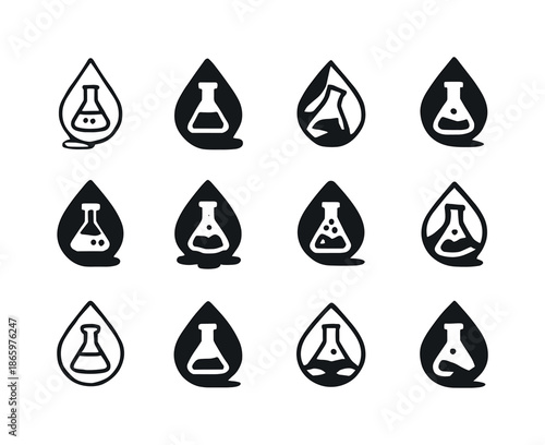 Laboratory Logo Variations. Laboratory floor. Icon set. Set Logo of laboratory floor: chemical spill droplet shape. harmonious logo variations of the same