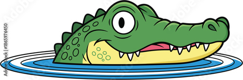 Cute cartoon crocodile swimming in water illustration, funny reptile character, wildlife animal design, kids friendly nature artwork