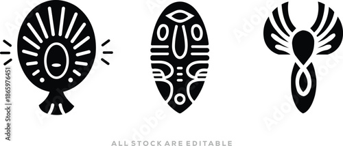 tribal mask, Abstract tribal mask icon,  African ethnic mask symbol, mask silhouette,  tribal totem face. Vector illustration