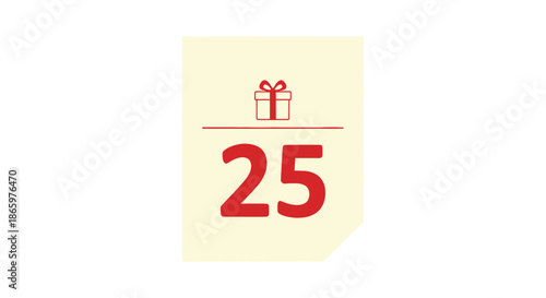 Festive Cream Card with Red Number 25 and Gift Box Symbol.