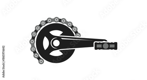 Bicycle Crankset with Chain and Pedal.