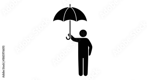 Silhouette of a person holding a black umbrella for protection.