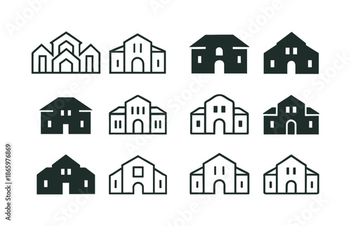 Luxury Villa Icons. Estate. Icon set. Set Logo of Estate: luxury villa outline. harmonious logo variations of the same emblematic concept, each with different