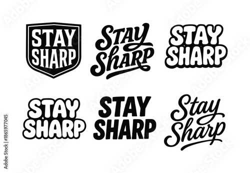 Diverse Lettering Grid. Stay sharp and strict. Set lettering. harmonious lettering variations of the same emblematic concept, each with different artistic