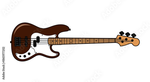 Classic Brown Electric Bass Guitar with White Pickguard.