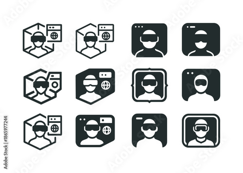 Virtual Reality Icons. Virtual reality and its impact on the internet experience. Icon set. Set Logo of Virtual reality and its impact on the