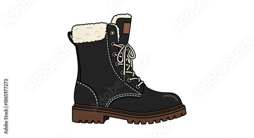 Rugged Black Lace-Up Winter Boot with Cozy Fur Lining.
