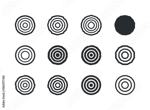 Trunk Logo Variations. Trunk. Icon set. Set Logo of Trunk: log section. harmonious logo variations of the same emblematic concept, each with different artistic